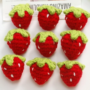 Handmade crochet strawberry charms set of nine for DIY crafts and jewelry making