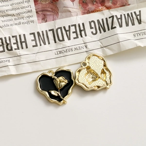 Detail showing front and back of heart rose pendants for DIY jewelry making