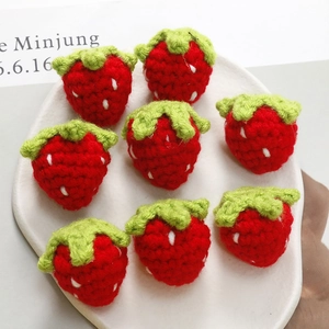 Handmade knitted strawberry charms for DIY crafts and accessories, 8 pieces set