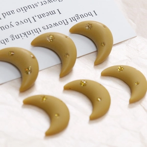 Caramel resin crescent moon DIY charms with golden star glitter for jewelry making