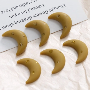 Set of 6 ginger crescent moon resin charms with gold glitter for DIY jewelry making