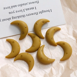 DIY yellow resin crescent moon charms with gold stars for earrings and hair accessories