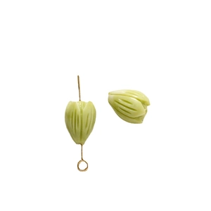Light green tulip bud charm with gold metal loop for DIY jewelry making and crafts