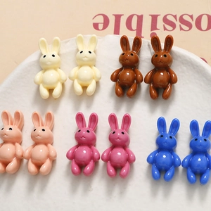 Set of eight cute 3D resin mini rabbit figurines for DIY craft and phone case decor