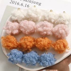 Colorful plush faux lamb wool pom poms with gold metal rings for DIY jewelry and accessories