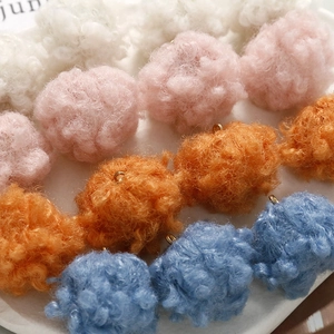 Colorful plush faux fur ball pendants with metal rings for DIY jewelry making