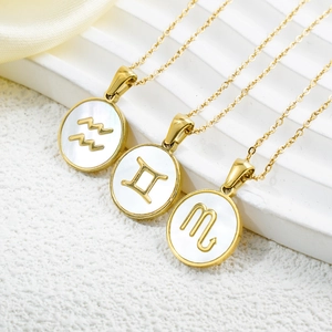 Collana Zodiaco in Acciaio Inossidabile Placcato Oro per Donna Ciondolo Rotondo in Madreperla Gioielli Costellazione Regalo
