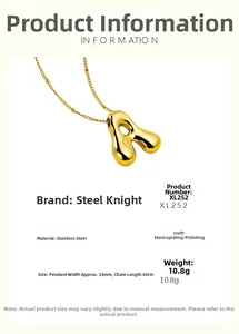 Detail of 18K gold plated bubble letter A necklace with beaded chain measurements