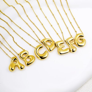 3D balloon bubble letter A-G necklaces in 18K gold plated stainless steel