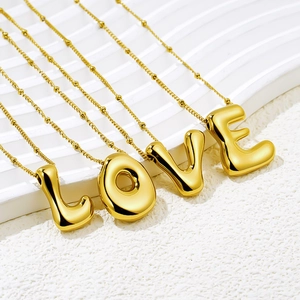 3D Balloon Bubble Alphabet Initial Necklace Gold Plated Stainless Steel Puffy Letter Clavicle Chain Necklace Jewelry For Women