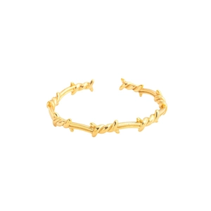 18K vergoldetes Edelstahl-Armband in C-Form mit markantem Stacheldraht-Design