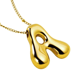 Polished 18K gold plated bubble letter A pendant necklace with high shine finish