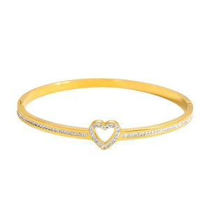 Elegante brazalete de corazón dorado con cristales brillantes y cierre de acero inoxidable