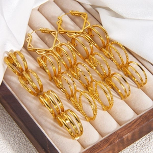 Chic 18k gold plated stainless steel layered hoop earrings in a velvet jewelry box