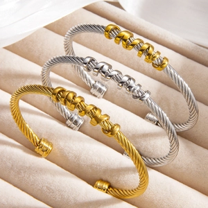 Vintage Stainless Steel Twisted Cable Open Bangle Bracelet For Women Gold Silver Two-tone Plated Metal Wrap Cuff Bracelet Jewelry