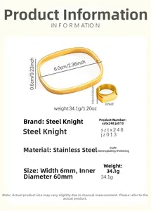 Detailed size specifications for gold stainless steel bangle and minimalist ring set