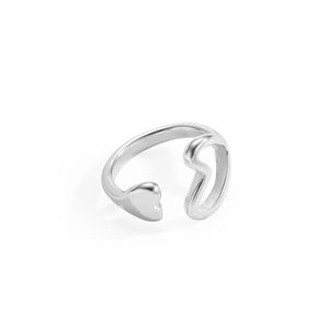 Minimalist silver open heart ring with adjustable band and modern polished finish