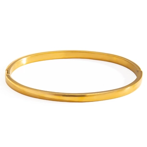 Minimalist gold-plated 18K titanium steel oval bangle with polished flat surface and hinge