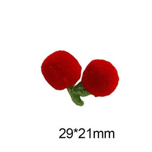 Detail of 29x21mm 3D red cherry crochet patch with green leaves for DIY accessories