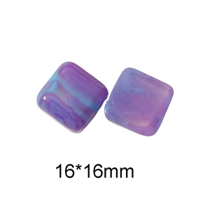 Detail of 16mm square resin beads with purple and blue marble pattern and gold dust