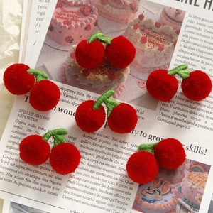 Handmade 3D plush cherry DIY craft accessories for hairpins and jewelry making