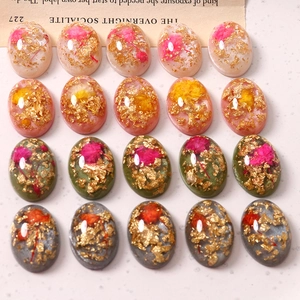 Vintage Ovale Harz Cabochons Mit Getrockneten Blumen Goldfolie DIY Schmuckherstellung Für Haarklammern Ohrringe Handyhülle Dekor