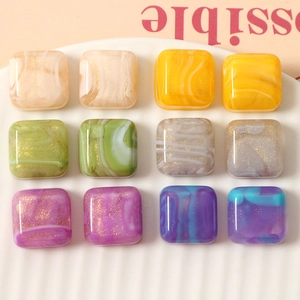 16mm square resin beads with marble texture and gold foil for DIY jewelry making