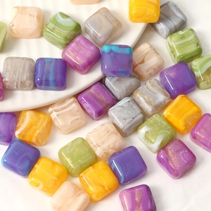16mm smoky marble square resin beads with gold foil for DIY jewelry and hair accessories