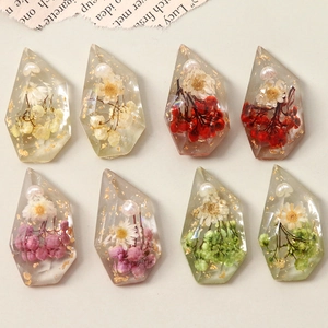 Irregular Transparent Resin Dried Flower Charms With Gold Foil Artificial Pearl For DIY Earrings Jewelry Making Phone Case Decor