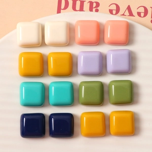 Glossy 15mm square resin DIY accessories in multiple colors for jewelry making