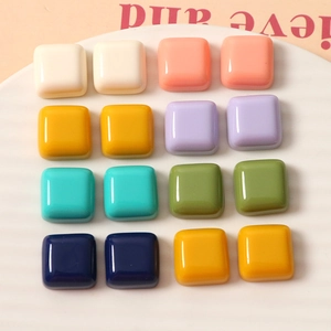 15mm High Gloss Solid Color Square Resin Cabochons Flatback For DIY Earrings Hairpins Phone Case Decor Handmade Accessories