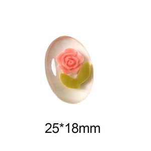 Macro detail of 25x18mm oval resin rose pendant for DIY jewelry and hair accessories