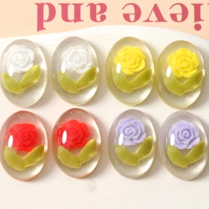 Japanese style resin rose oval pendants for DIY earrings hair clips and phone cases