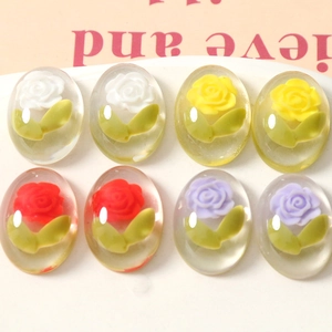 Transparent oval resin charms with embedded roses for DIY jewelry and phone case decor