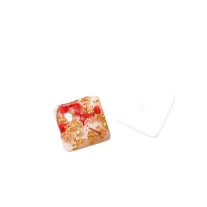 Japanese style square resin charms with red dried flowers and gold leaf for DIY jewelry