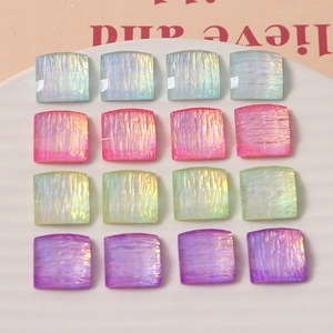 Patch in Resina Aurora Quadrata Texture Piegata Cabochon Flatback in Foglia Argento per Creazione Gioielli Fai da Te