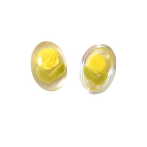 Japanese style oval resin earrings with transparent base and yellow rose floral inlay