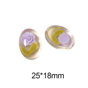 Detail of 25x18mm oval resin charms with purple roses for DIY earring crafts