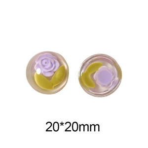 Detailed macro view of 20mm 3D resin floral charms with purple roses for DIY jewelry