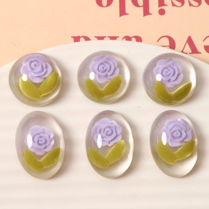 Japanese Showa Sweet Resin Tulip Flower Cabochons Oval Half Round Flatback For DIY Earrings Hair Clip Decoration Jewelry Making