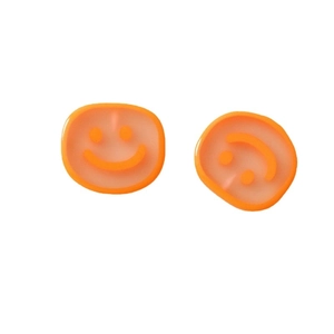 Cute translucent orange smiley face resin earrings pair in irregular rounded shape