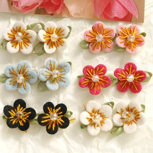 Handmade Crochet Flower Patch Cotton Thread Embroidered Floral DIY Accessories With Imitation Artificial Pearl For Jewelry Decoration