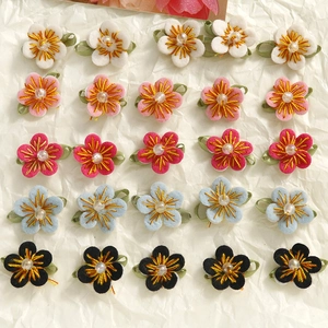 Handmade woven cotton flower accessories with pearls in five colors for DIY crafts