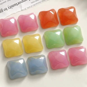 Translucent geometric resin squares for DIY jewelry making in various pastel candy colors