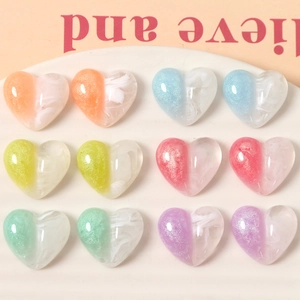 Colorful heart resin beads with gold glitter and marble texture for DIY jewelry crafts