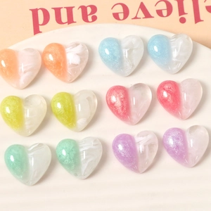 Heart Shape Resin Charms For DIY Jewelry Making Two-Tone Glitter Marble Texture Princess Style Craft Accessories For Earrings Hair Clips