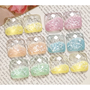 Square faceted resin charms with crushed shell inlay in colorful macaron shades
