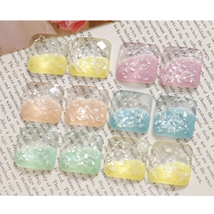 Polished resin square charms with shell fragments for DIY jewelry making set of 12