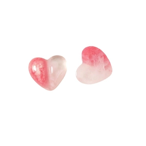 Pink and white marble effect resin heart earrings with glossy finish on white background