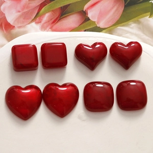 French Romantic Style Geometric Red Heart Resin Cabochons DIY Handmade Jewelry Accessory For Earrings Hairpins Material